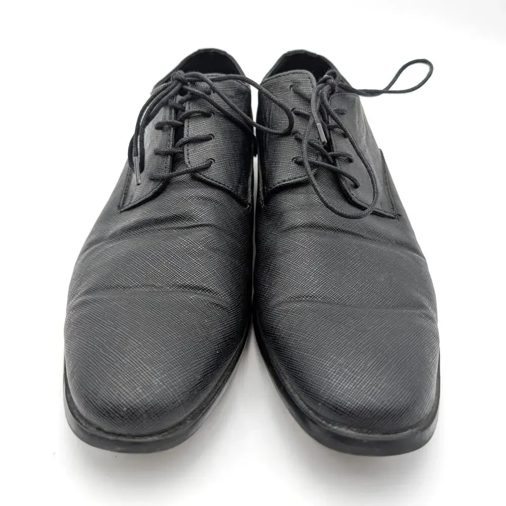 Rush by Gordon Rush Milan Plain Toe Dress Shoes Men's Black Saffiano Sz US9 EU42